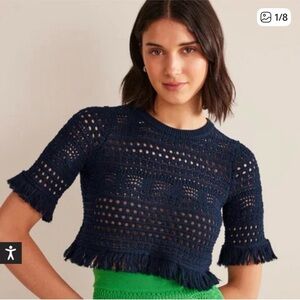 BODEN Crochet Fringe Cropped Sweater Tee